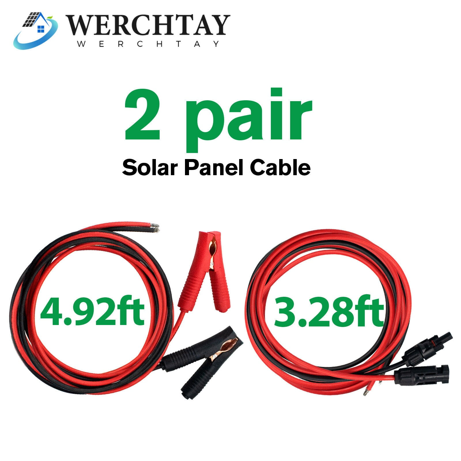 2Pairs Solar Panel Extension Cable with Female & Male Connectors Black+Red PV US