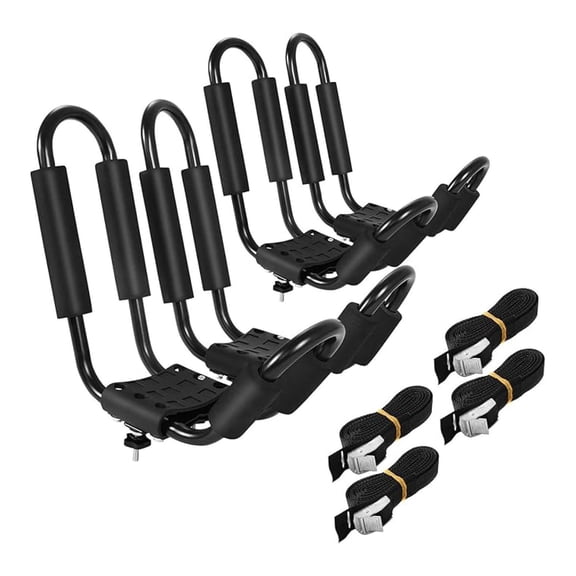 2Pairs Universal Kayak Roof Rack, J-Bar Roof Top with Straps, Foam Pad & Buckles, Mount Crossbar on Van Car for SUP, Boat, Kayak, Canoes, Ski Board