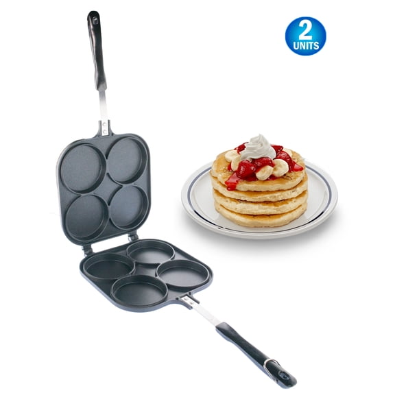 2Pancake Pan Maker - Double Sided Nonstick Maker with 4 Small Circle Mould Designs for Perfect Eggs, French Toast, Omelette, Flip Jack, and Crepes