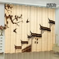 2Panel Custom Chinese Curtain Ink Landscape Peach Pine Print Curtain