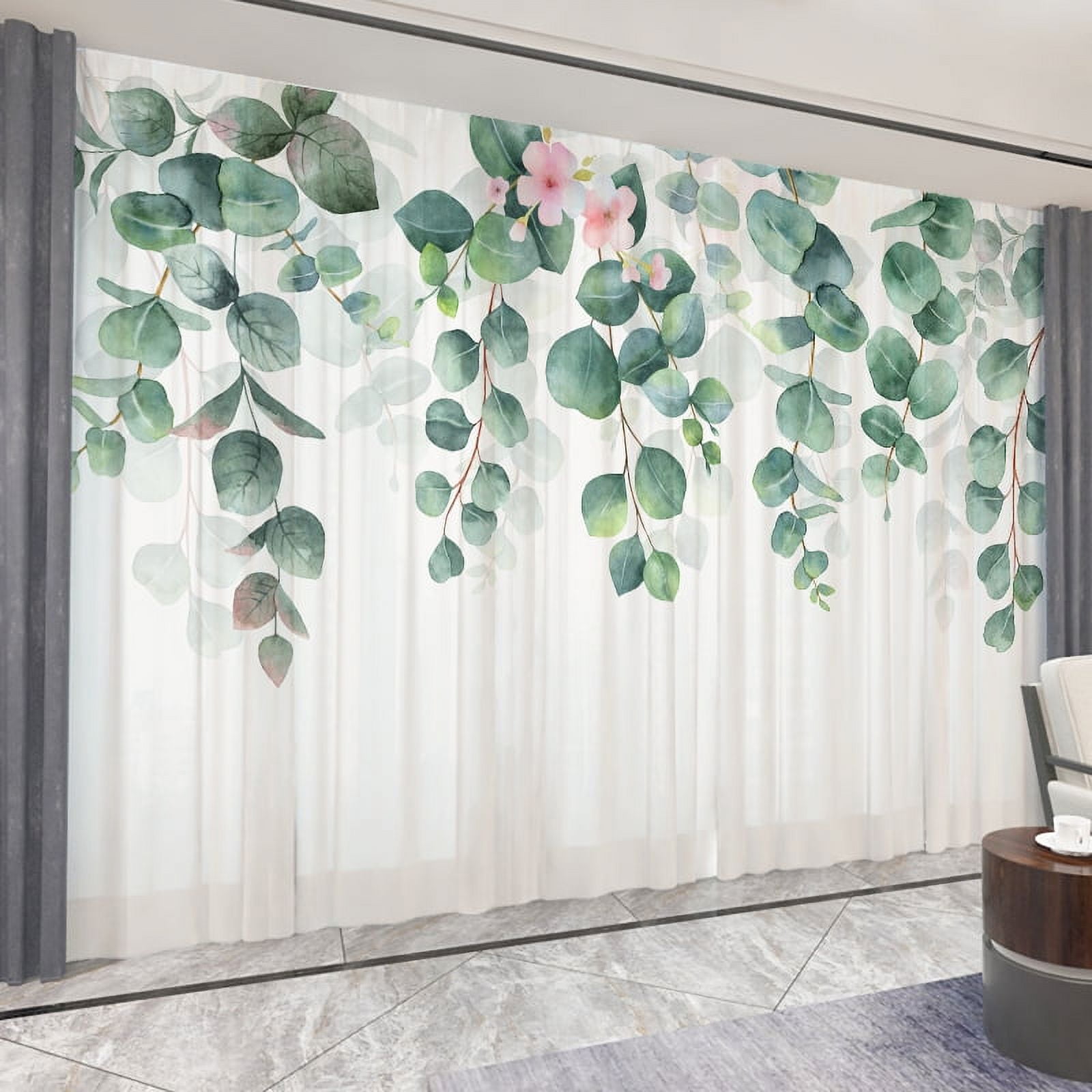 2Panel Green Wicker Curtain Spring Green Leaf Voile Tulle Curtain for