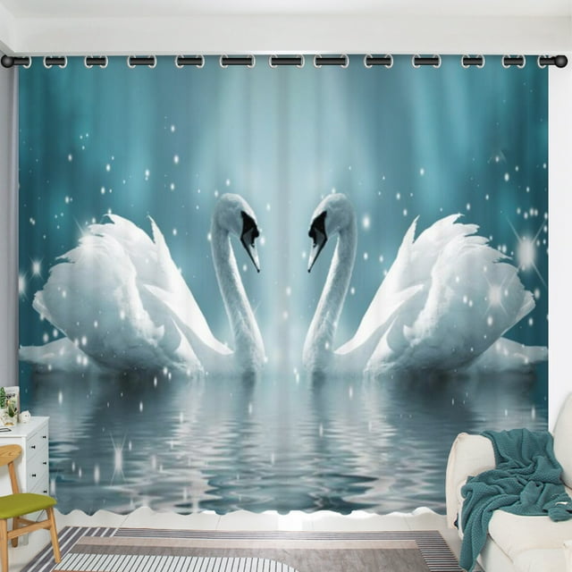 2Panel Swan Lake Swan Curtain Custom Curtains Simple Living Room Window