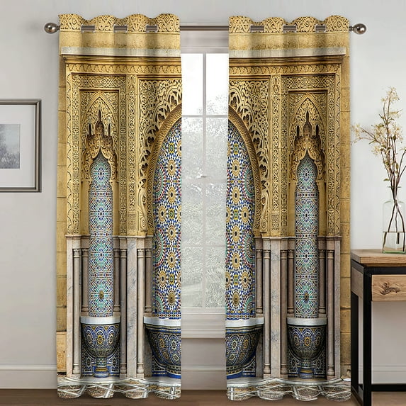 2Panels Luxury Muslim Ramadan Festival Roman Post Shading Drapes Window Curtain Set for Living Room Bedroom r Free Shipping
