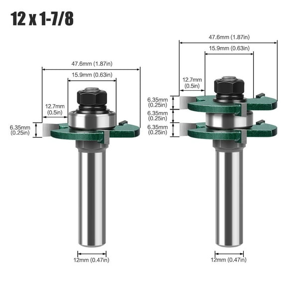 2Pc 12mm /2" Shank High Quality Tongue & Groove Joint Assembly Router Bit Set 12.7X47.6mm