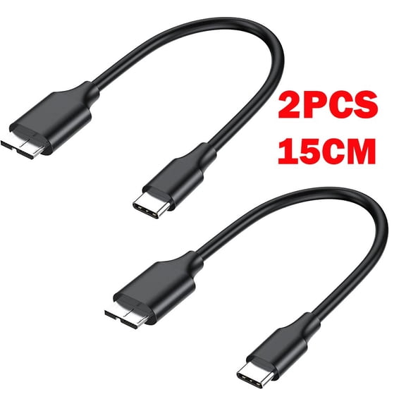 2Pc 15cm Micro B to USB C External Hard Drive Cable Cord Portable For Seagate