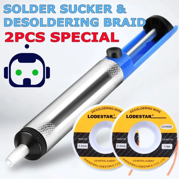 2Pc 2.0Mm 1.5M Desoldering Braid + Solder Sucker Remover Wick Wire Repair Tool