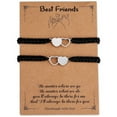thumbnail image 1 of 2Pc 2 Style Stainless Steel Heart Link Bracelets Set Nylon Cord Adjustable Couple Bracelets for Best Friends Lovers Black Inner Diameter 2-1/8~4 inch, 1 of 7