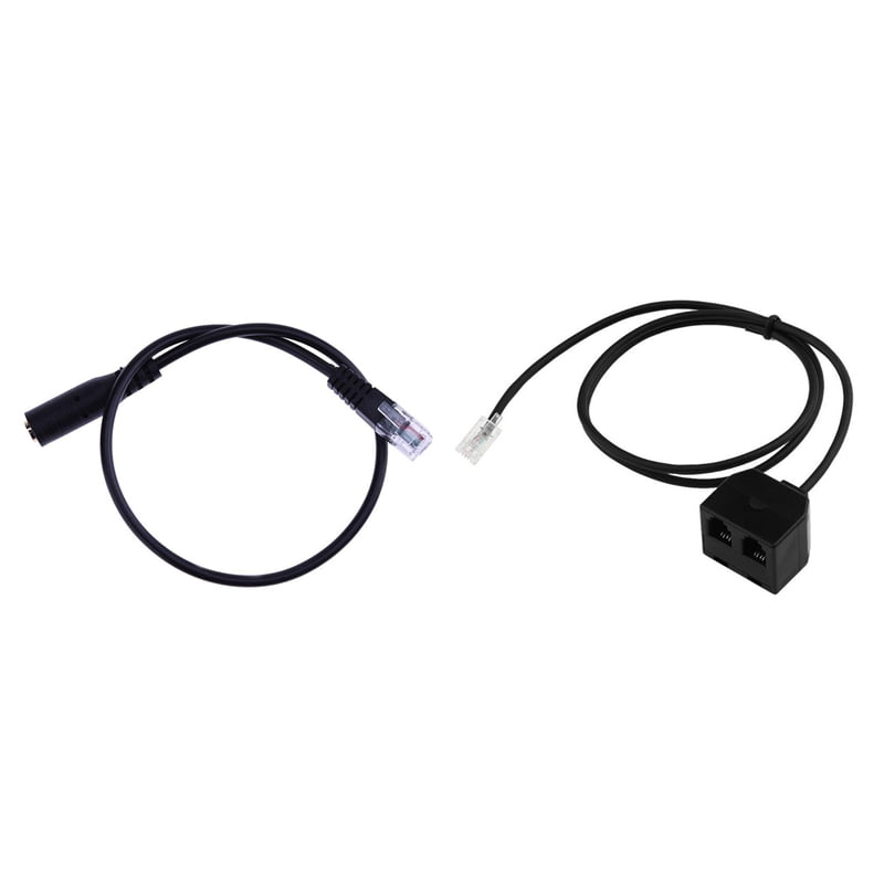 2Pc 3.5mm Stereo Audio Headset to Jack Adapter & 1x RJ9 4P4C Male to Dual Female Ports Connector
