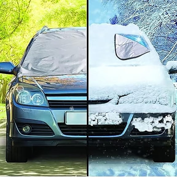 2Pc 360 Windshield Cover For Ice And Snow,All-Weather Sunshade Ice Cover, All Seasons, Reversible Windshield Protector Fits For Any Car, Protects From Heat And Snow Comes With Anti-Theft Panels