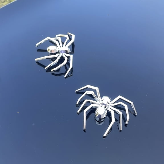 2Pc 5inch New Custom Spider Emblems 3D Badges Nameplate Fender Rear Door Sticker Replacement for Universal Window Car Truck Scooter (Silver)