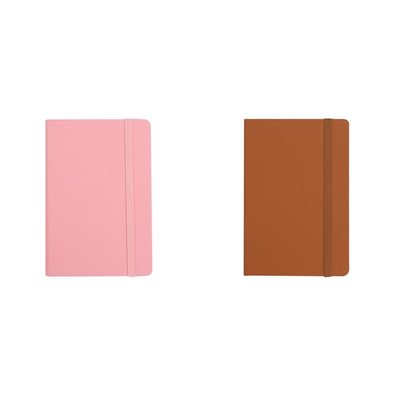 2Pc A6 Hardcover Journal with Pen Loop, College Ruled Pocket Notebook, Small Notepad for Purse Travel, Cute Memo Book, Pink & Brown