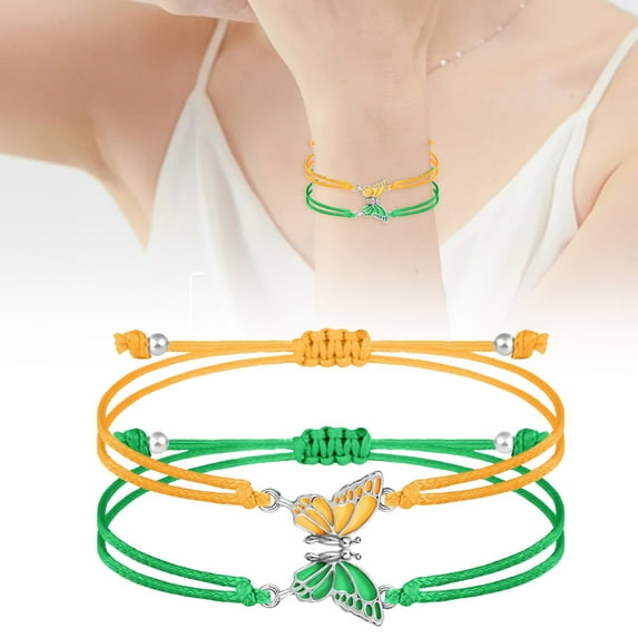 2Pc Adjustable Matching Butterfly Charm Bracelets Set Handmade Friendship Jewelry With Coordinated Design For Meaningful Gifting