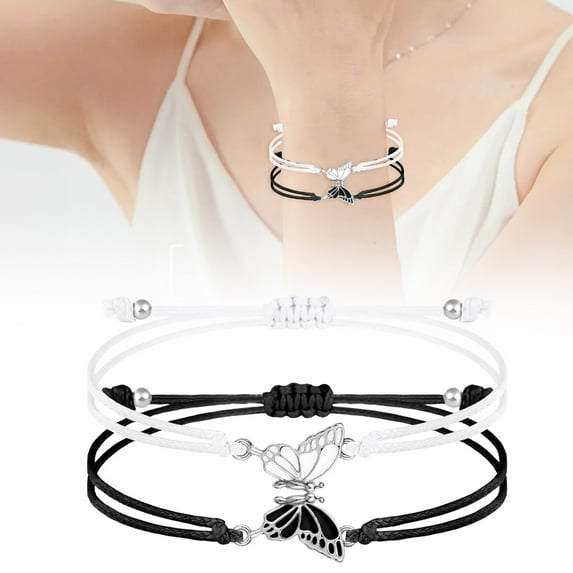 2Pc Adjustable Matching Butterfly Charm Bracelets Set Handmade Friendship Jewelry With Coordinated Design For Meaningful Gifting