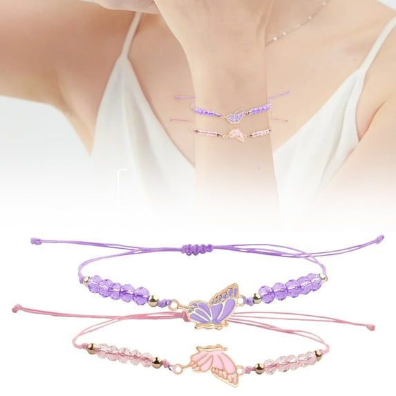 2Pc Adjustable Matching Butterfly Charm Bracelets Set Handmade Friendship Jewelry With Coordinated Design For Meaningful Gifting