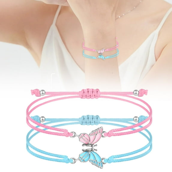 2Pc Adjustable Matching Butterfly Charm Bracelets Set Handmade Friendship Jewelry With Coordinated Design For Meaningful Gifting
