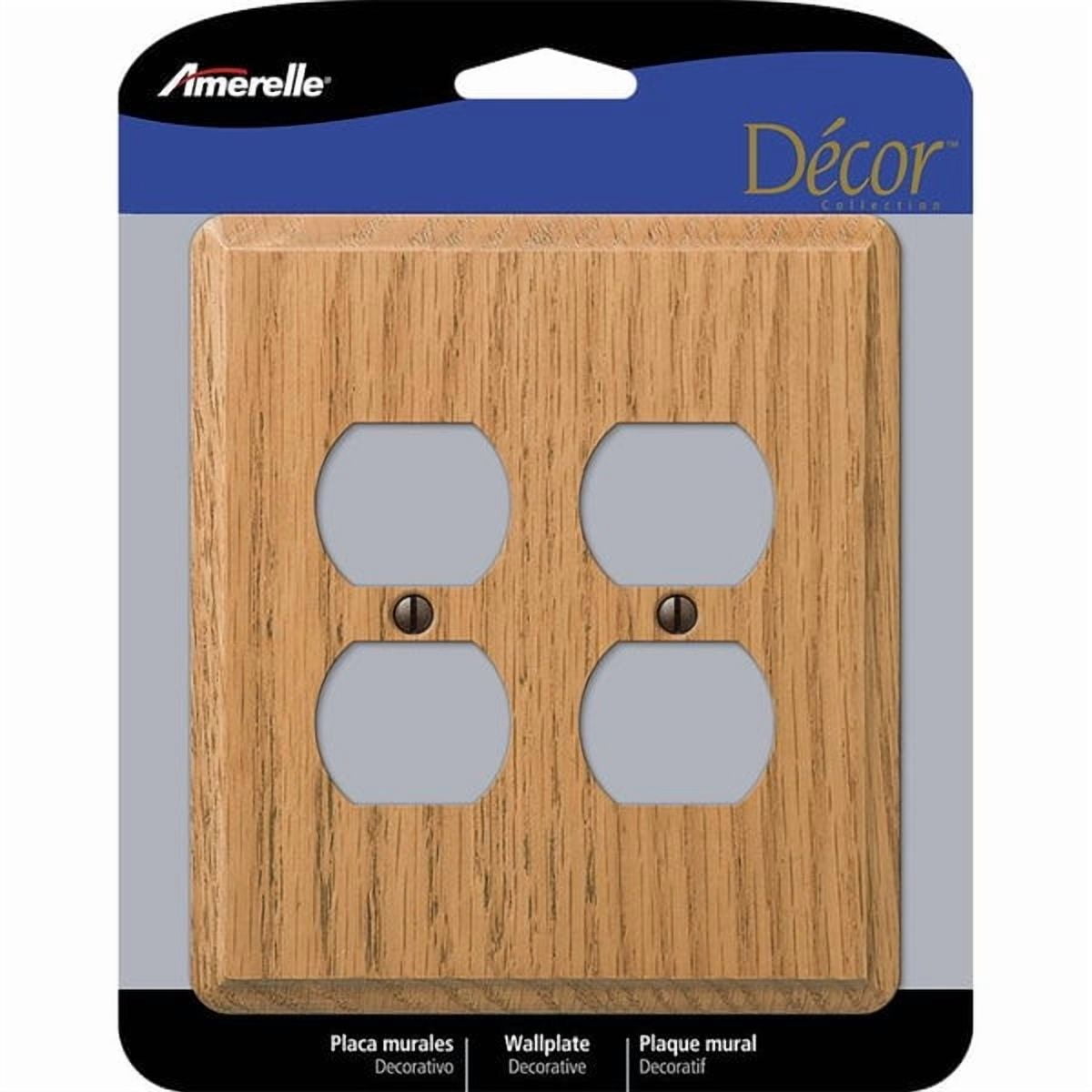 2Pc Amerelle Contemporary Light Brown 2 gang Oak Wood Duplex Outlet Wall Plate 1 pk