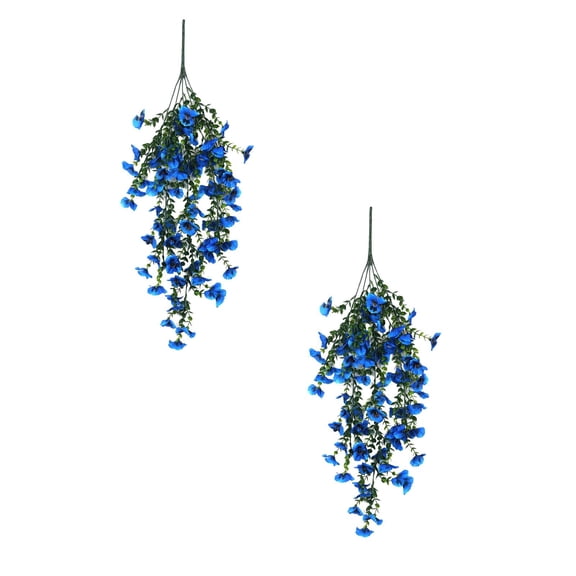 2Pc Artificial Hanging Plants Indoor,Fake Hanging Plants Violet Vines UV Resistant for Shelf Wall Home Room Garden Wedding Indoor Outdoor Spring Summer Decoration,34.6 inch(Blue)