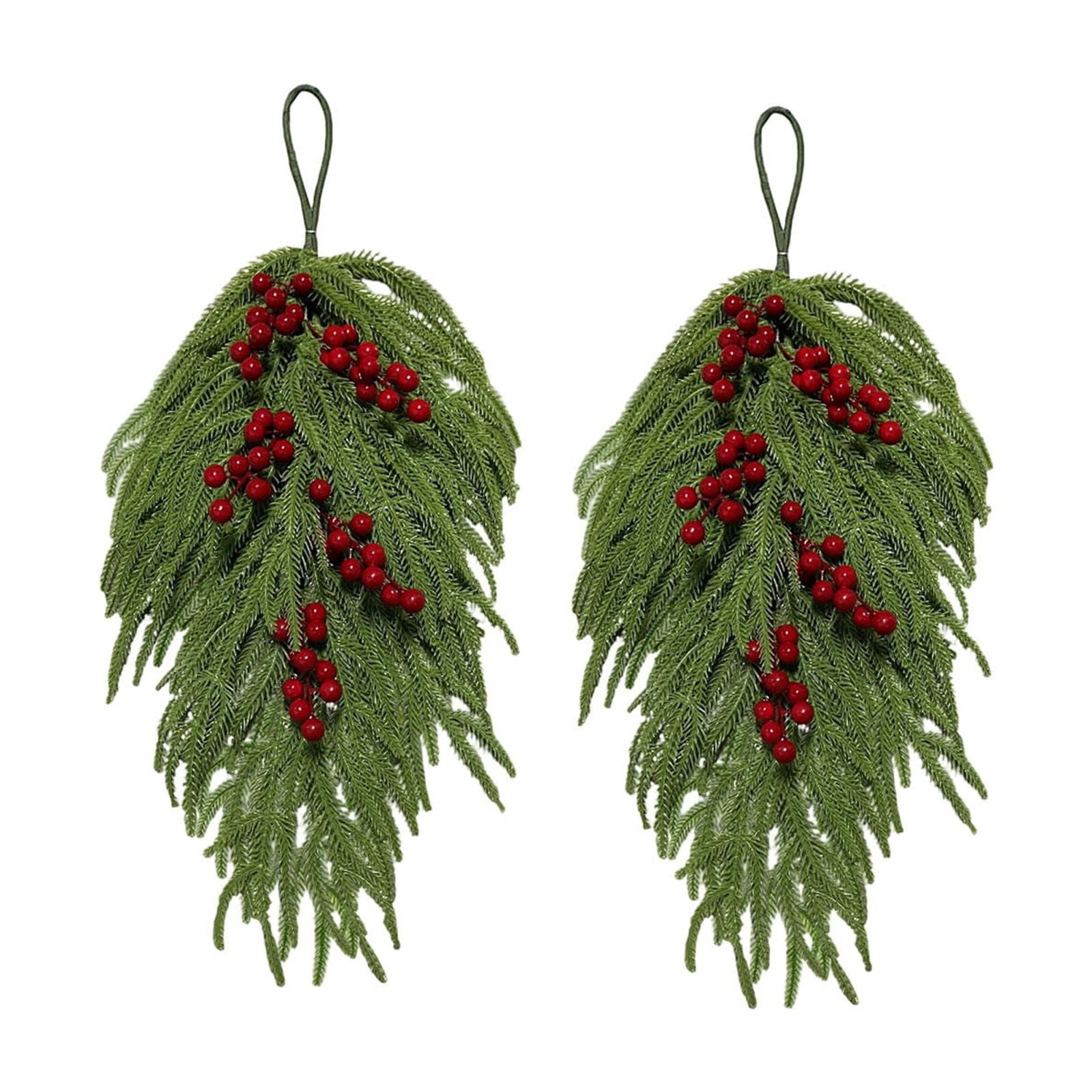 Vine Display 2Pc Artificial Hanging Vine With Red Berries And Green Foliage ...