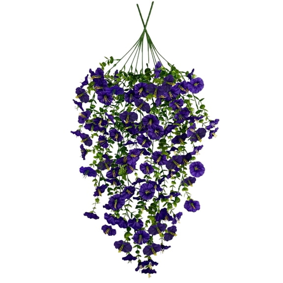 2Pc Artificial Plants Morning Glory Vines Faux Flowers For Outdoor Planters Home Garden Patio Porch Hanging Baskets Decor Outdoor Artificial Flowers,Purple