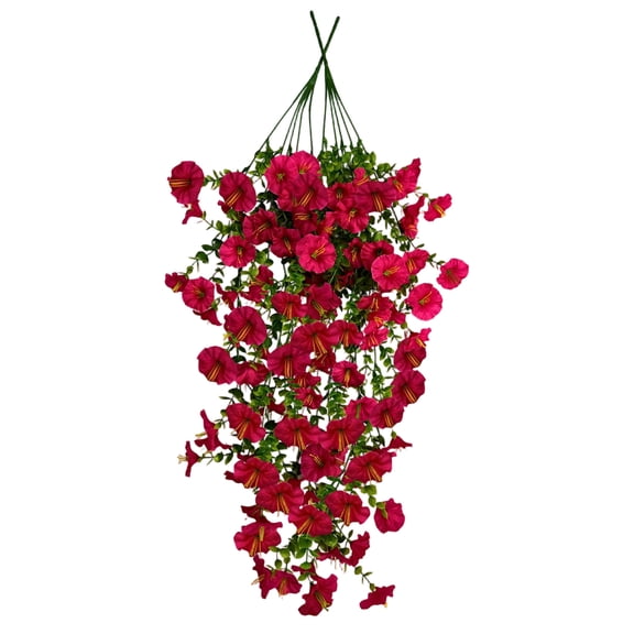 2Pc Artificial Plants Morning Glory Vines Faux Flowers For Outdoor Planters Home Garden Patio Porch Hanging Baskets Decor Outdoor Artificial Flowers,Red