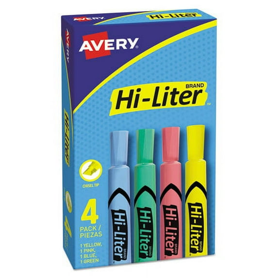 2Pc Avery Avery Hi-Liter Desk-Style Highlighters, Chisel Tip, Assorted Colors, 4-Set