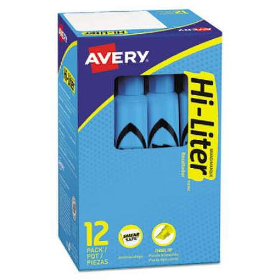 2Pc Avery HI-LITER Desk-Style Highlighters, Light Blue Ink, Chisel Tip, Light Blue/Black Barrel, Dozen (07746)