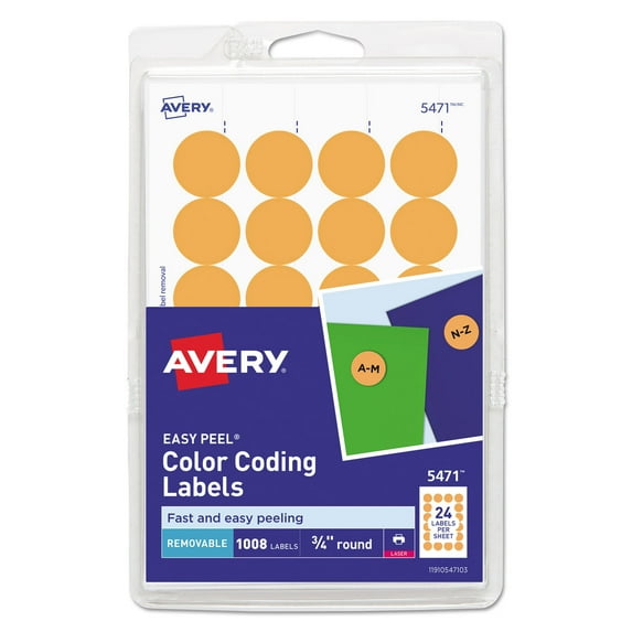 2Pc Avery Printable Self-Adhesive Removable Color-Coding Labels 0.75" dia, Neon Orange, 24/Sheet, 42 Sheets/Pack, (5471)