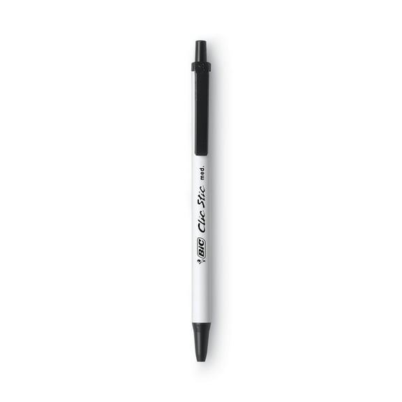 2Pc BIC Clic Stic Ballpoint Pen Retractable, Medium 1 mm, Black Ink, White Barrel, Dozen