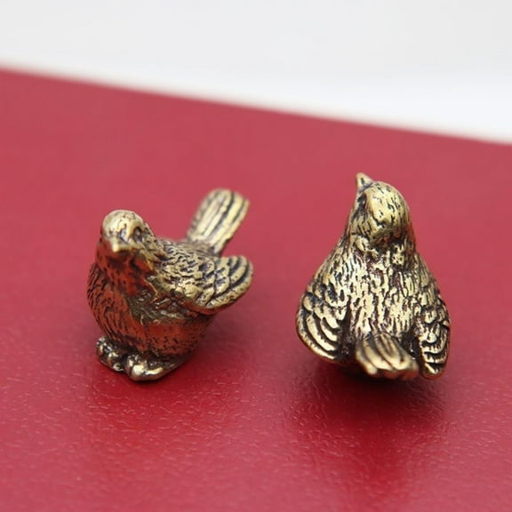 2Pc Bird Solid Ornament Brass Antique Sparrow Magpie Handicraft Tea Ceremony Tea
