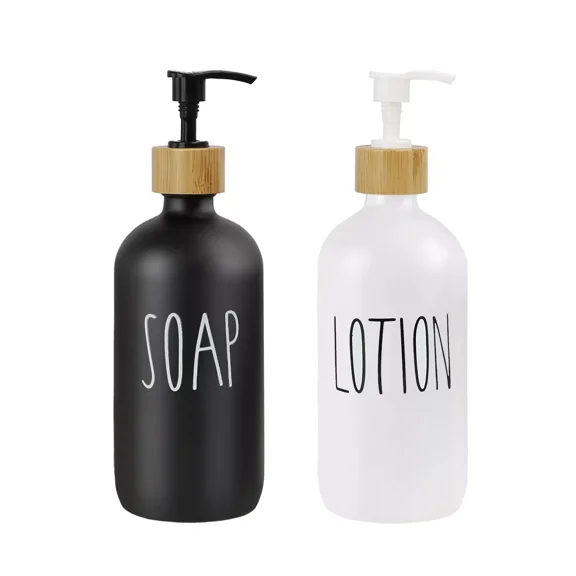 2Pc Boston Bathroom Accessories Set Soap Pump / Lotion Dispenser, White&Black