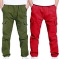 thumbnail image 1 of 2Pc Boys Children's Cargo Pants Casual Multiple Pockets Elastic Waist Drawstring Sports Pants Exercise Athletic Outdoor Trousers Red 4 Years, 1 of 8