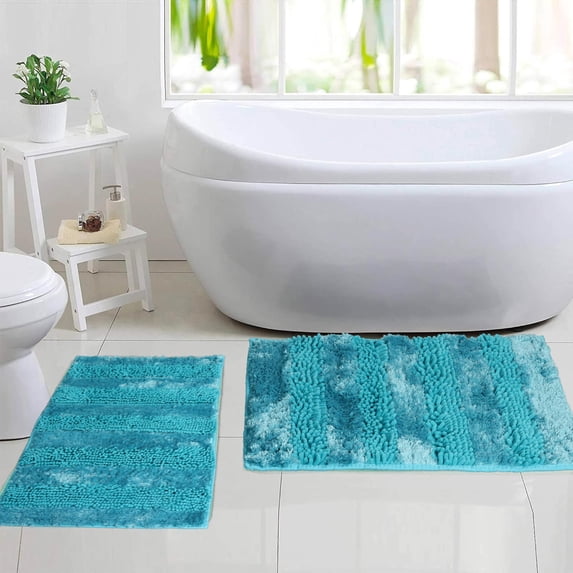 2Pc Butter Chenille Stripe Turquoise