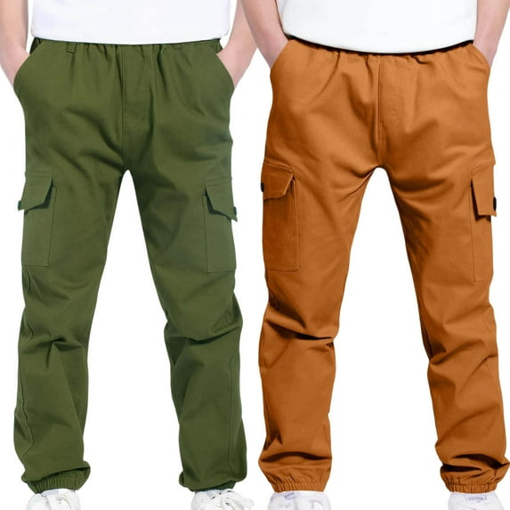2Pc Cargo Pants for Kids Solid Elastic Waist Casual Loose Athletic Pants Lightweight Soft Workout Pants Fashion Trendy Jogger Pants for Children Kids