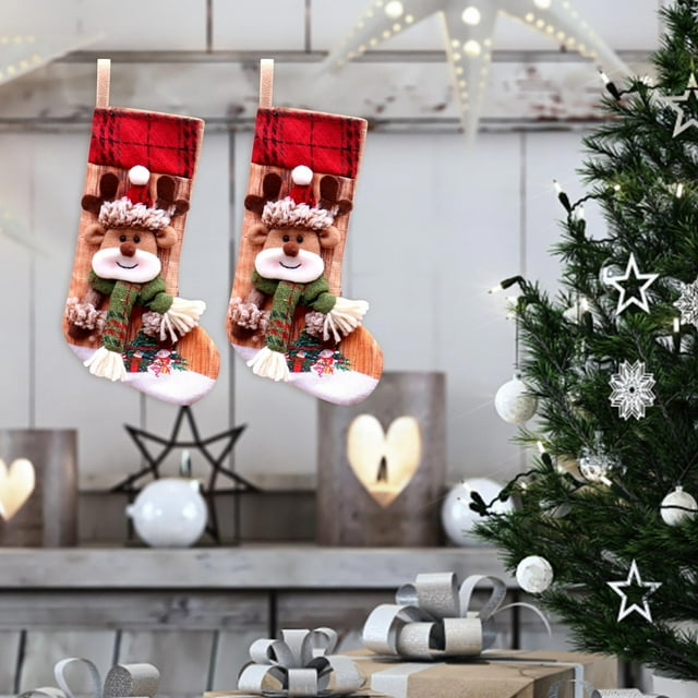 2Pc Christmas Stocking Big Xmas Stockings Decoration Santa Snowman