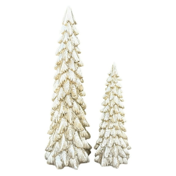 2Pc Christmas Tree Figurines Mini Christmas Tree Set Resin For Desk Shelf (E)
