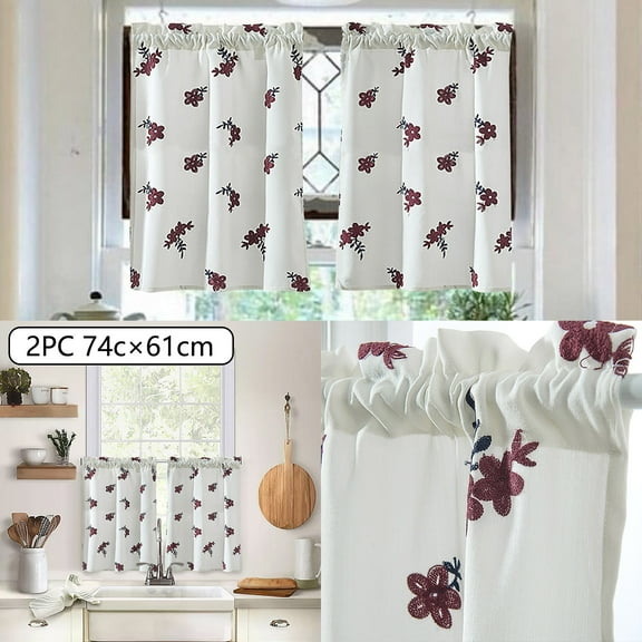 2Pc Curtain Kitchen Curtain Flower Curtain (74×61Cm) A,2Pc Curtains,Floral Curtains Kitchen Coffee Curtains Bedroom Rod Curtains Lace Short Curtains Lace Curtains 29 X 24 Inch 2 Panels