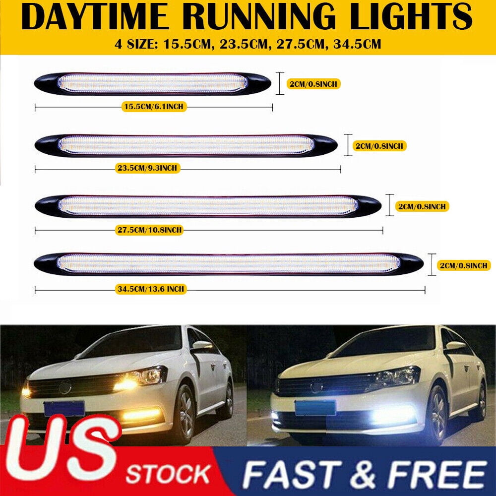2Pc DRL LED Headlight Strip Light Daytime Running Sequential Turn
