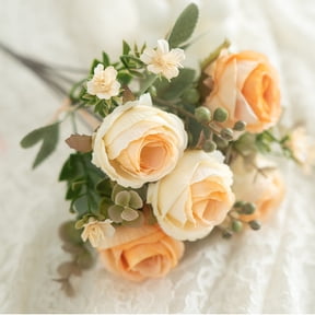 2Pc Diy Valentine'S Day Artificial Silk Flower Bouquet,Fake Yellow Flowers, White Yellow Roses, Rose Flowers,For Wedding Bridal, Dining Table, Party, Home Decor