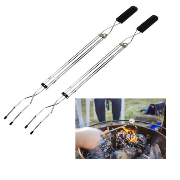 2Pc Extendable Long Fork Marshmallow BBQ Hot Dog Campfire Cutlery Telescopic 31"