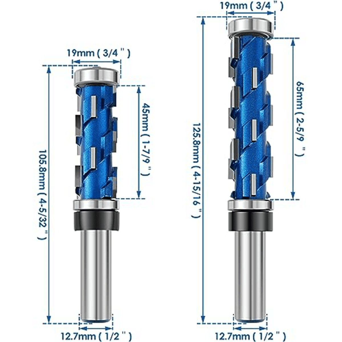 2Pc Flush Trim Router Bit Set 1/2Inch ,Double Bearing Spiral Trimming ...