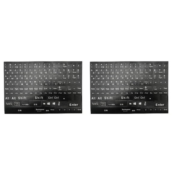 2Pc Full Size Russian Keyboard Stickers Letter Alphabet Layout Sticker Key for Laptop Desktop PC Russian - White Letters