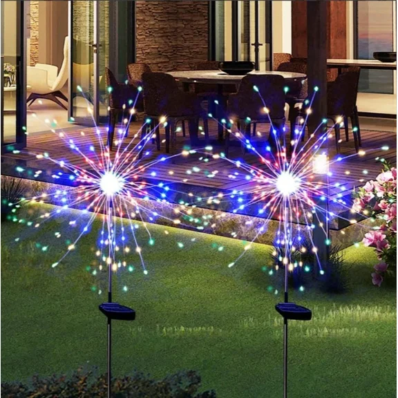 2Pc Garden Solar Lights Outdoor Fireworks Lights Flower Path Lawn Decor Yard
