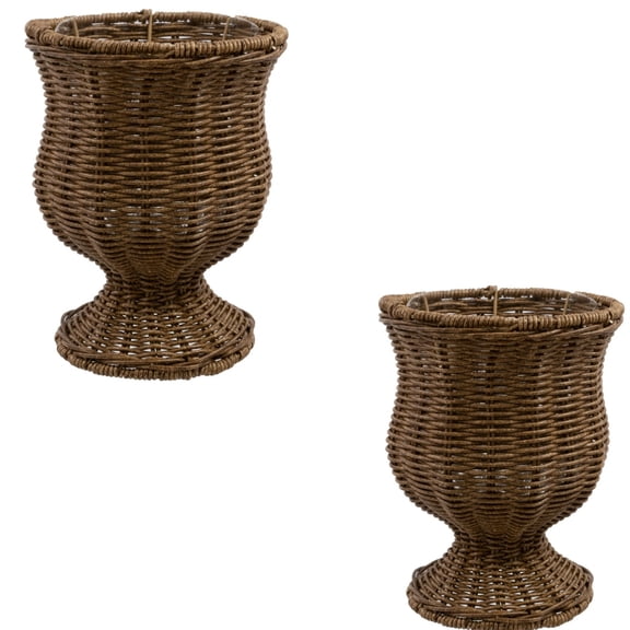2Pc Goblet Woven Planter Urn Shape,20.5*27Cm,Brown