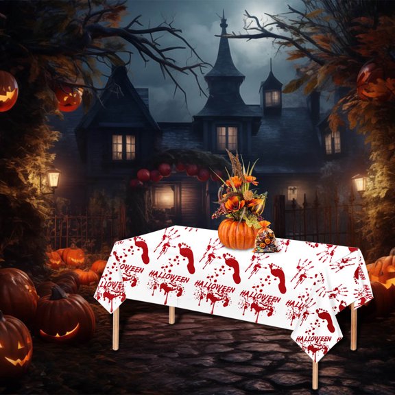 2Pc Halloween Disposable Tablecloth Blood Handprint - Plastic Rectangular Party Table Cover (54X108 In) | -Themed Design Party Decor | Waterproof & Oil-Proof | Fits Dining Tables, Desks & Buffets