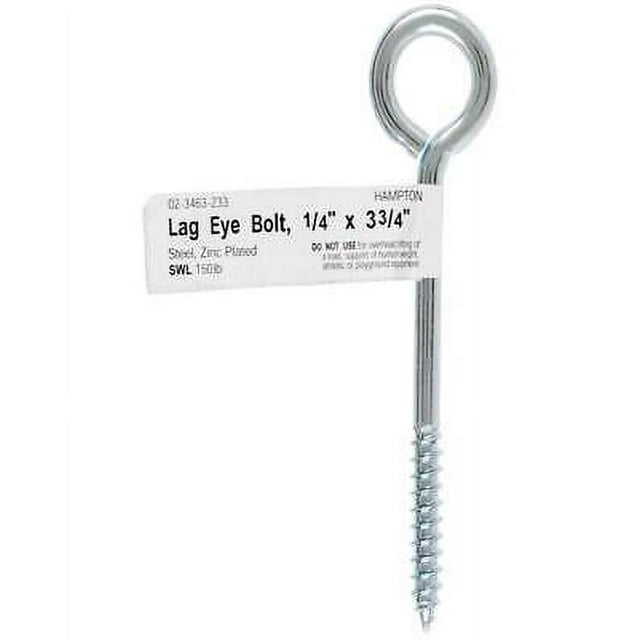 2Pc Hampton 1/4 in. x 3-3/4 in. L Zinc-Plated Steel Lag Thread Eyebolt Nut Included (Pack of 10)
