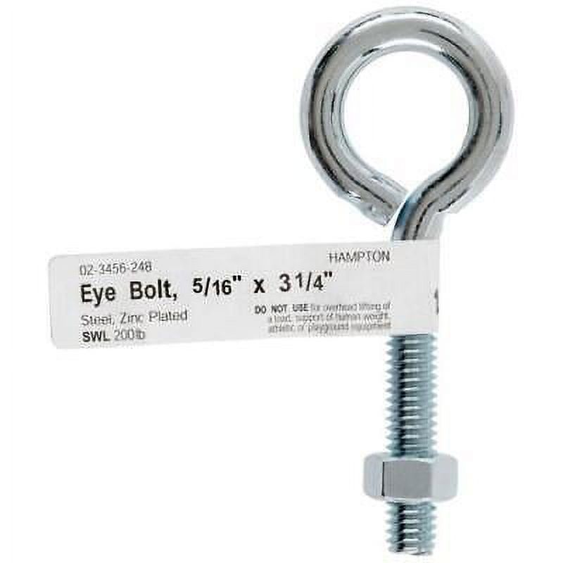 2Pc Hampton 5/16 in. x 3-1/4 in. L Zinc-Plated Steel Eyebolt Nut Included (Pack of 10) - image 1 of 1