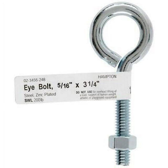 2Pc Hampton 5/16 in. x 3-1/4 in. L Zinc-Plated Steel Eyebolt Nut Included (Pack of 10)