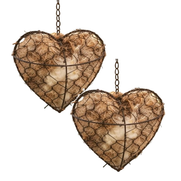 2Pc Handmade Fiber Bird Nesting Heart Refillable Birds Haven 1 Heart Shape Hummingbird Nesting and 2 Bags of Nest Materials, Hummingbird House Gift for Outdoor Garden Yard Birds Lovers