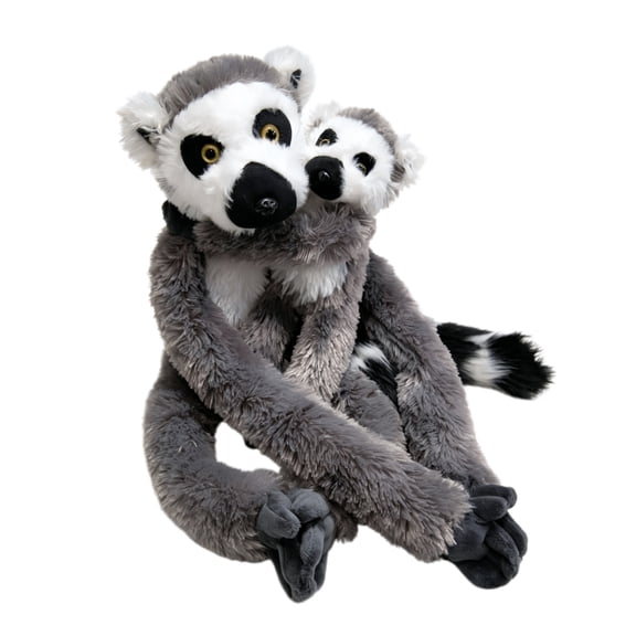 2Pc Hanging Mother and Child Lemur Stuffed Animal Set -27.6 '' Realistic Lemur Plush Toy Cute Hug Doll Home Decor Birthday Gift