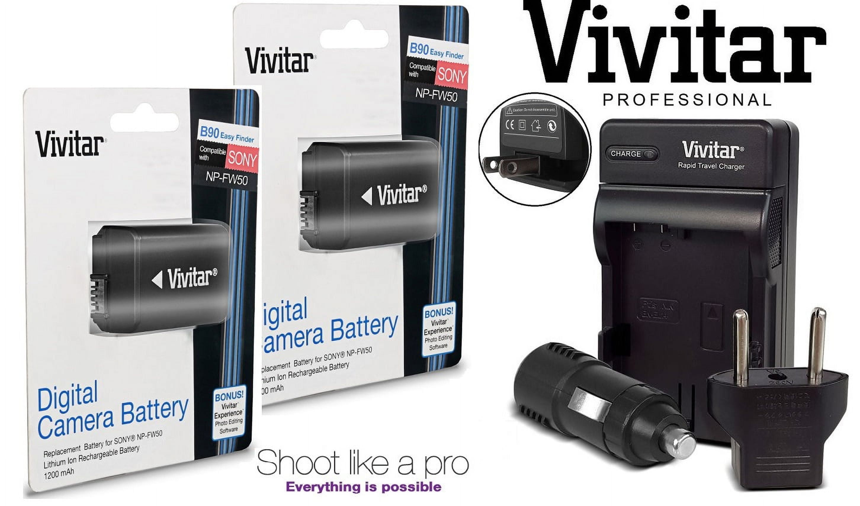 2Pc Hi-Capacity NP-FW50 Li-Ion Battery Charger For Sony Alpha